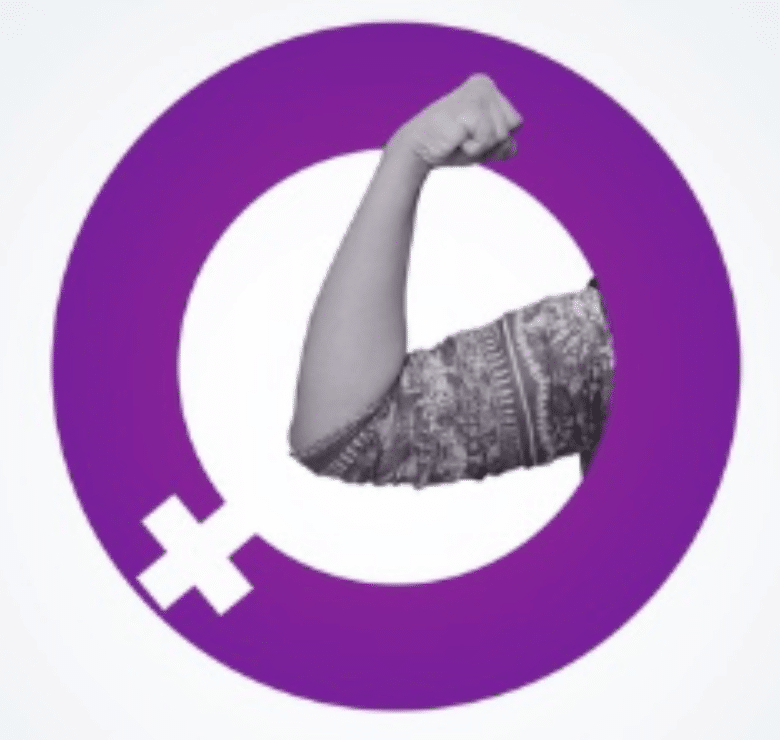picture of purple female sign with a woman flexing her arm muscle