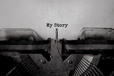 typewriter that says "my story"