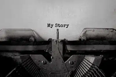 typewriter that says "my story"