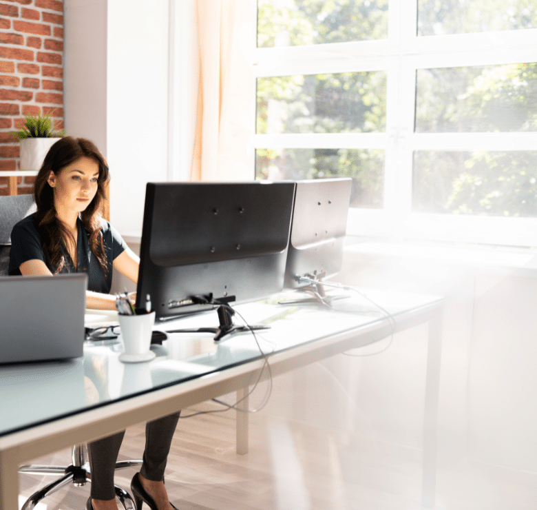 woman sitting at desk