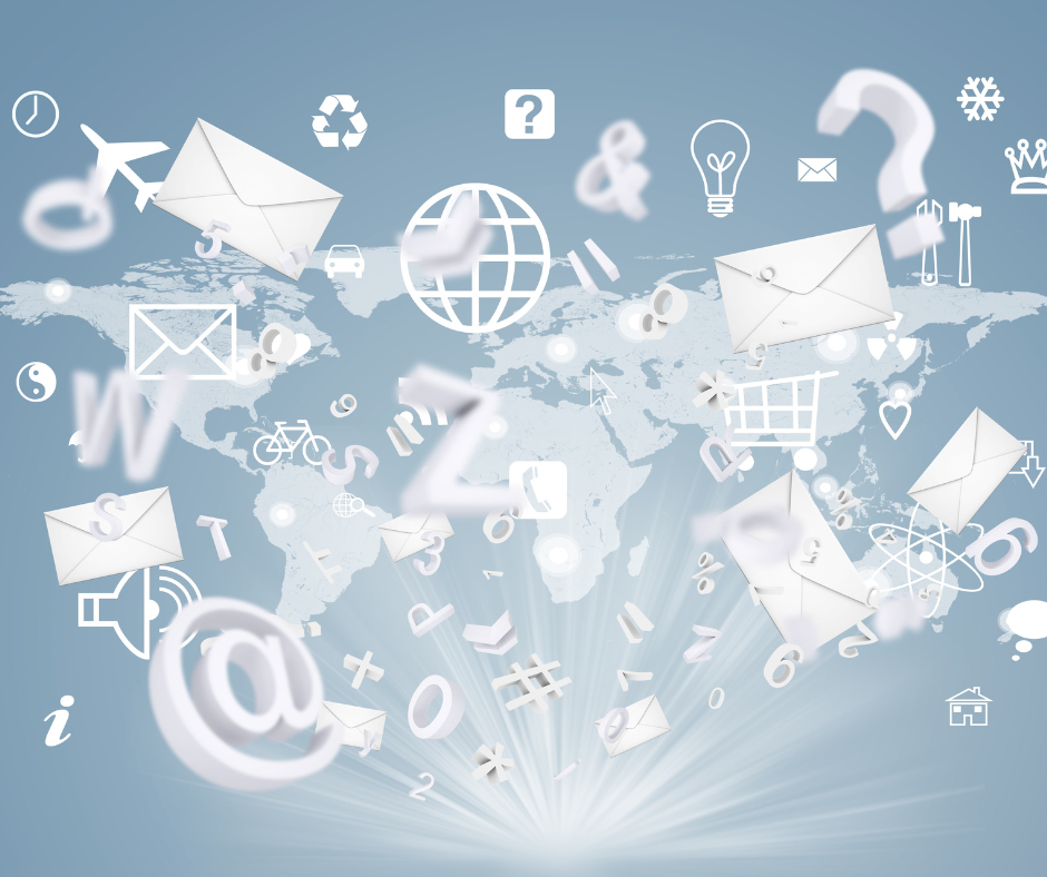 social media, communications icons on a light blue background